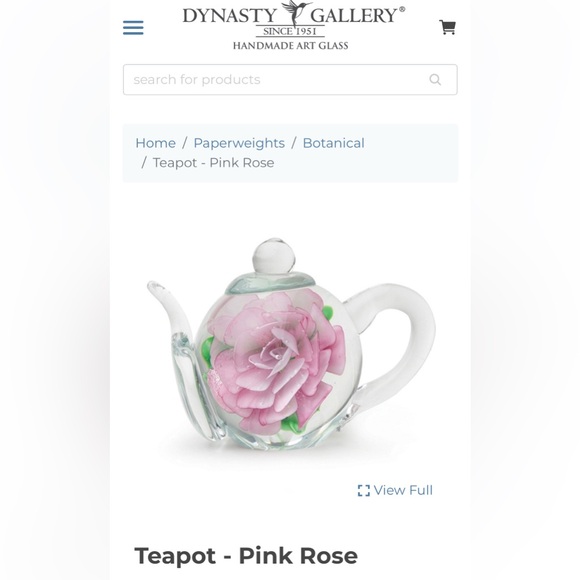 NEW Dynasty Gallery Handmade Art Glass Pink Rose Teapot Paperweight - Picture 2 of 5